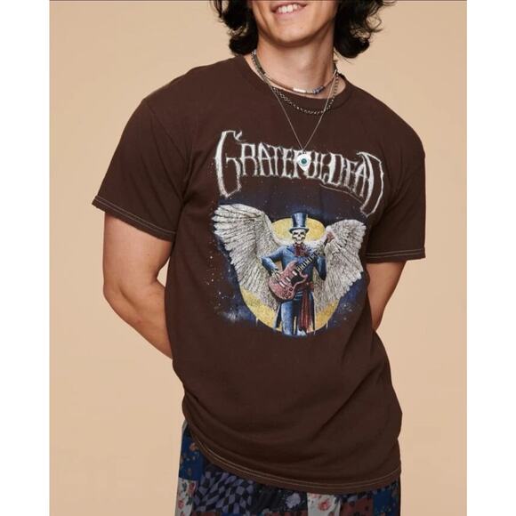 Life Clothing Co. GRATEFUL DEAD Brown Winged Skeleton Band T Shirt Distressed L - Picture 2 of 9